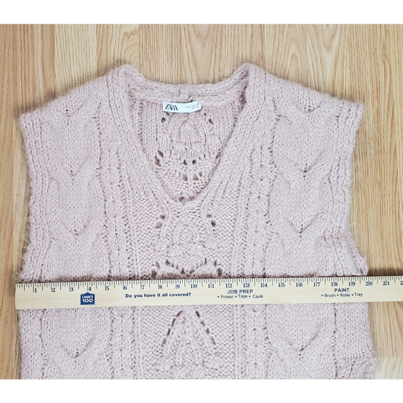 Zara size S wool alpaca blend longline v neck cable knit sweater vest oversized - Picture 7 of 8